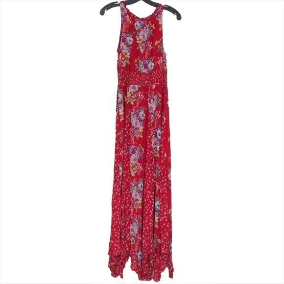 Bila Bohemian Ruffled Handkerchief Maxi Dress Floral Smocked SIZE SMALL NWT - Picture 4 of 16